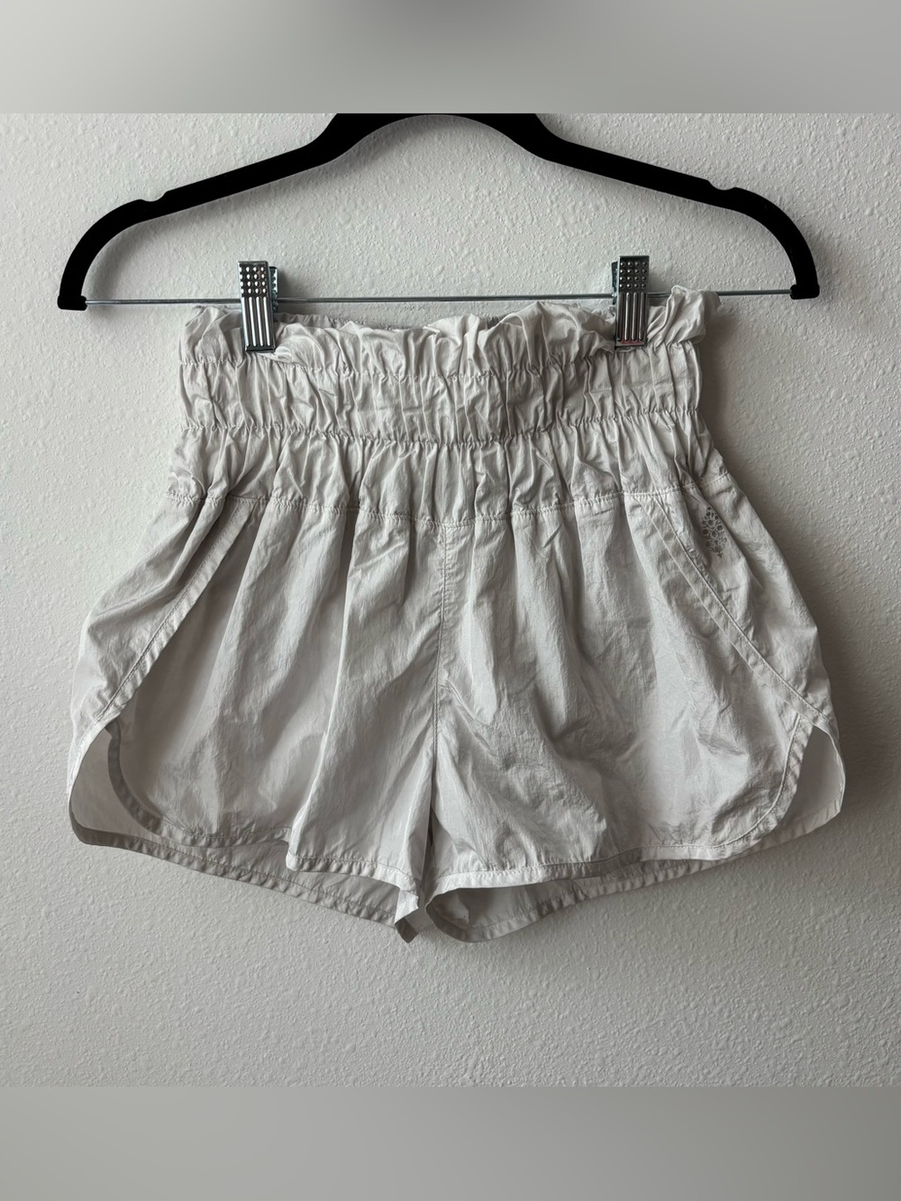 FP Movement by Free People High-Waist Paperbag Shorts — Light Beige/Cream
